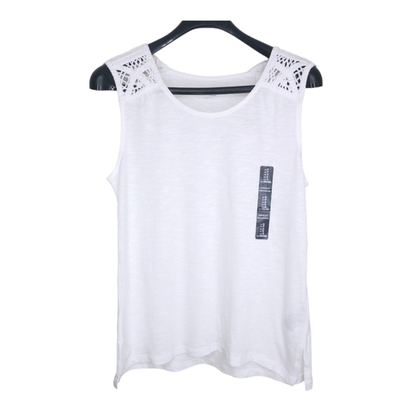 💙3/$25💙Gap White Cotton Sleeveless‎ Crochet Detail Casual Lightweight Tank Top - Picture 1 of 8